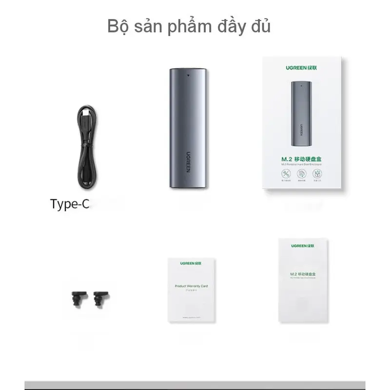 Vỏ đựng ổ cứng dành riêng cho SSD NVME PCle M.2 M-Key và M+B Key lên đến 2TB đầu cắm type C UGREEN CM400 10902 8