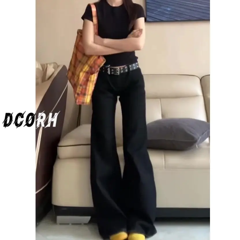 Plus Size Black Washed Wide-Leg Jeans Women's Spring and Summer American Hot Girl Low Waist Loose Drooping Mop Trousers
