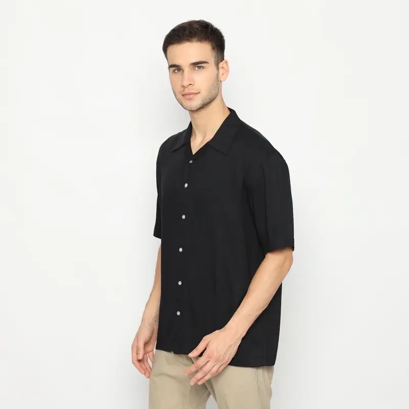 Kemeja Rayon Twill Pria Lengan Pendek Oversize Polos Casual Katun arkline polo elegan Pas 2