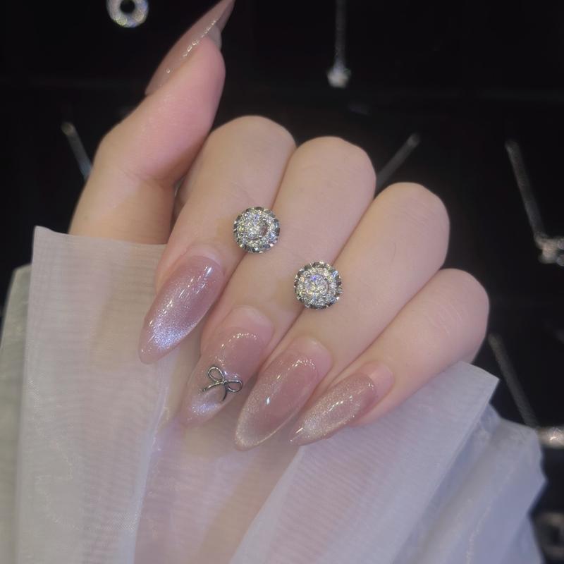 Phụ Kiện Bông Tai Bạc Nụ Viền Chạm Máy Chui Đẩy Xi Kim (B80)