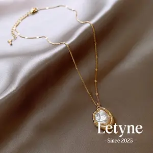[Letyne] Kalung elegan kombinasi rantai mutiara simulasi tidak teratur A514
