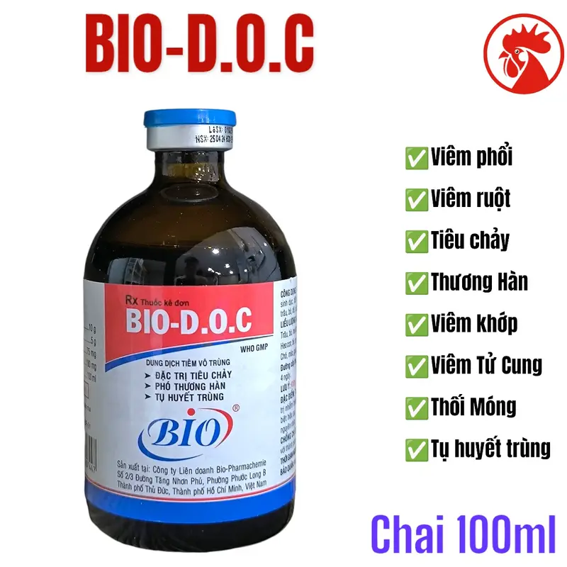 Bio D.O.C (Bio doc 100ml) dung dịch tiêm đặc trị tiêu chảy, phó thương hàn, tụ huyết trùng chó, mèo, gà chọi, gà tre, gà nòi, gia súc, gia cầm (dạng lỏng) 0