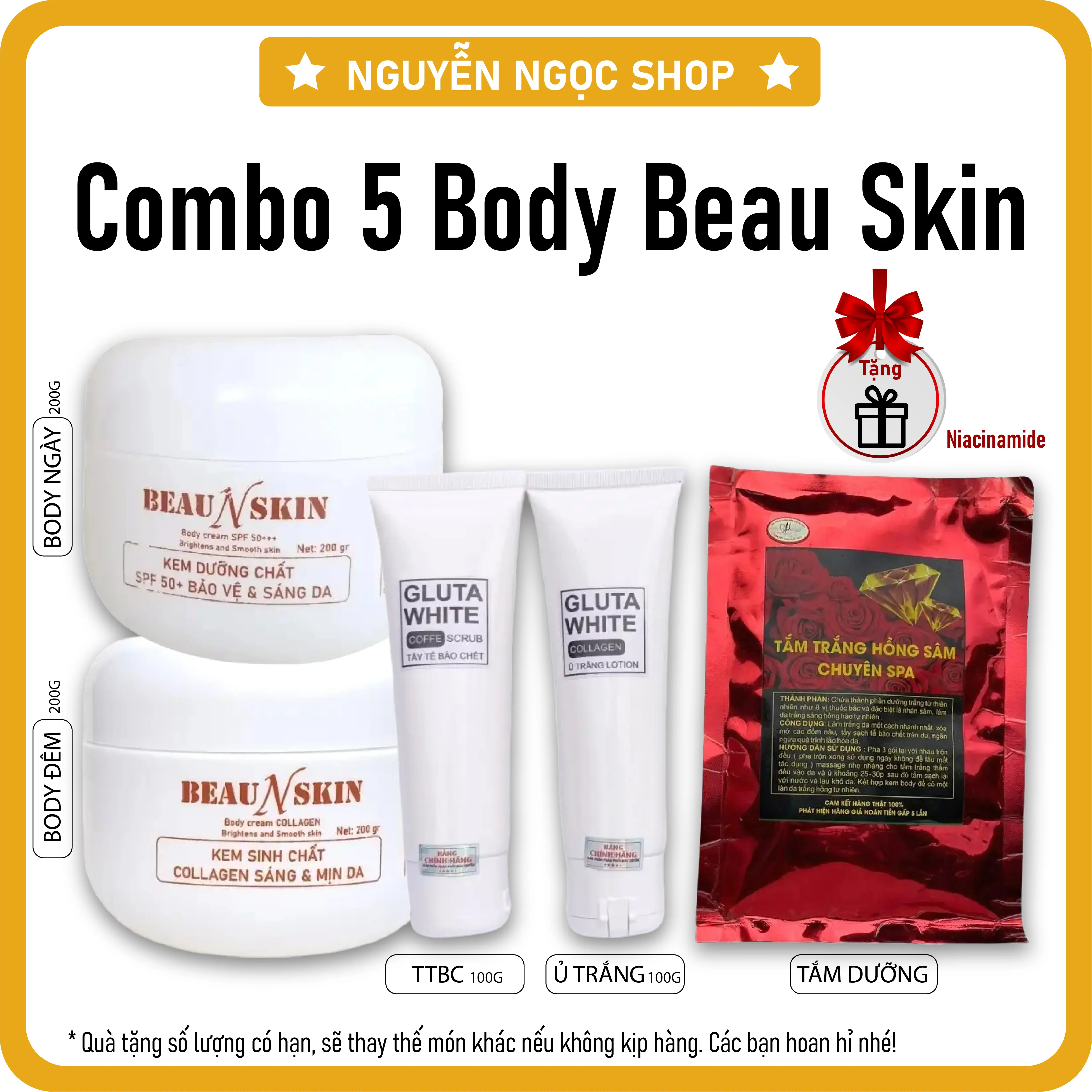 Combo 650gr 5 món chăm sóc Body Beauskin Ngày Đêm - Ủ trắng - Tẩy Tế Bào Chết - Body Ngày Đêm - Tắm Dưỡng - Skincare Collagen Serum Cạo Râu