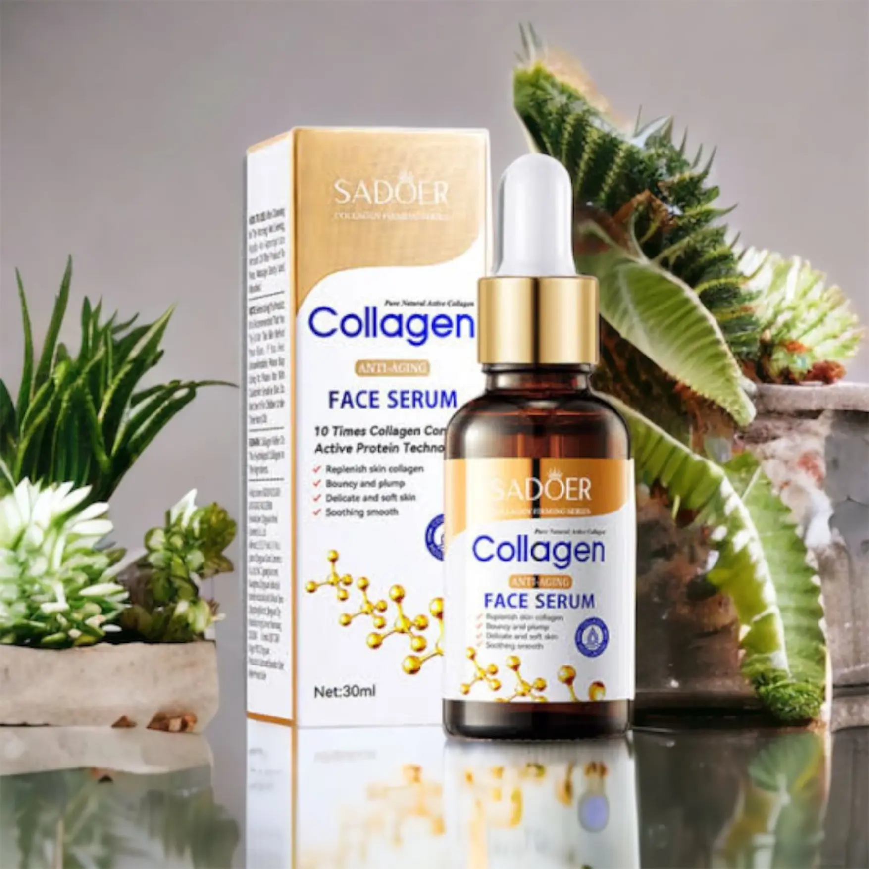 SADOER Collagen Essence Serum Wajah Anti Hidrasi Penuaan Anti Aging 30ml Mencerahkan Memutihkan Pencerah Perawatan Tetes