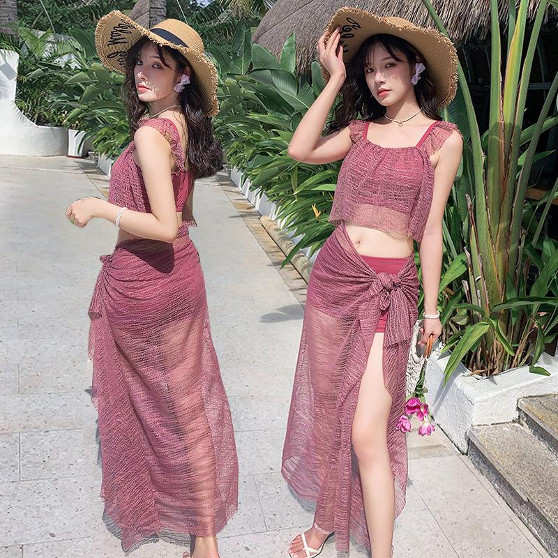 Set bikini đi biển 3 món Bộ đồ tắm biển có khăn choàng kín đáo
