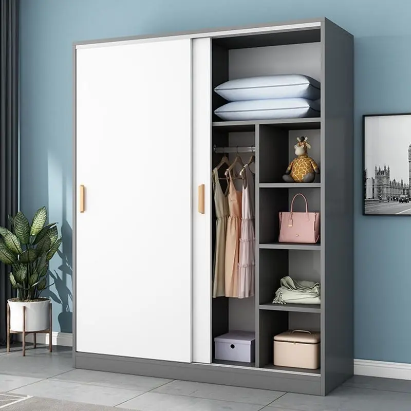 {SG Sales} HDB Sliding Door Wardrobe Small Apartment Cabinet Economical Rental House Simple Wooden Children's Wardrobe Home Bedroom Sliding Door Wardrobe