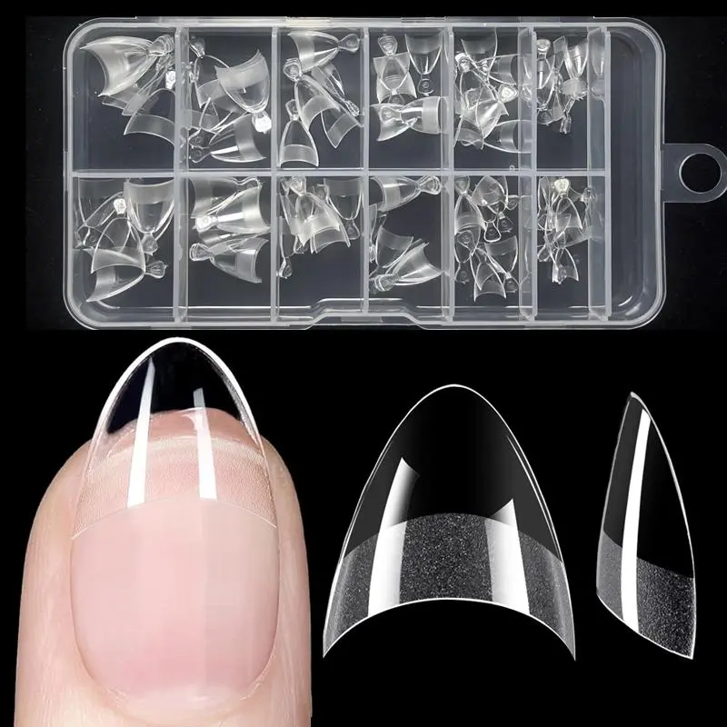 Half Cover Almond Clear Fake Nails, 240pcs/box Transparent Pre-filed Nail Tips for Nail Extension, Press on Fake Nail for Women & Girls, Nail Equipment, Christmas Gift