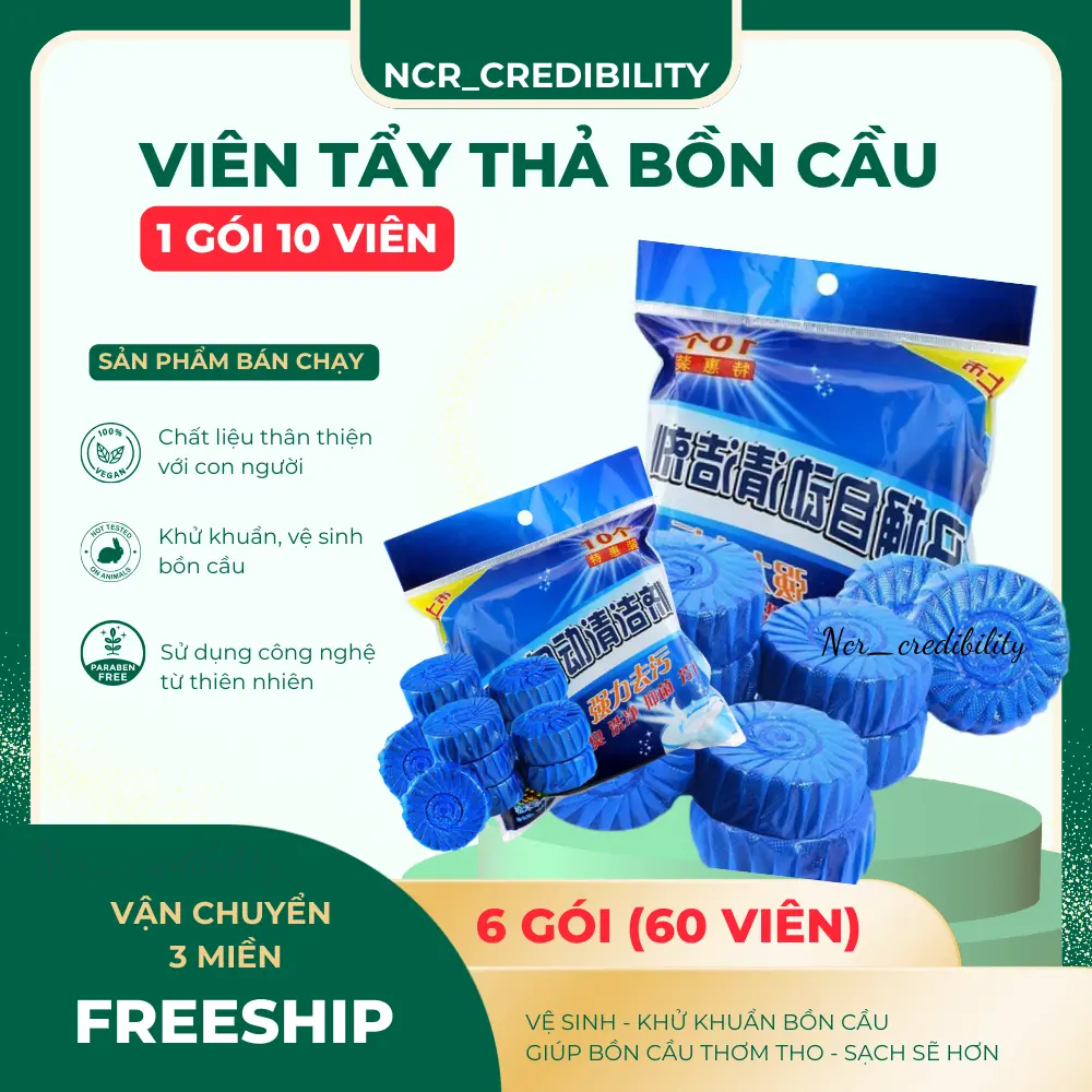 60 Viên Thả Bồn Cầu (Mua 5 Gói Tặng 1 Gói) Tẩy Bồn Cầu Ncr_credibility 1 Gói 10 Viên