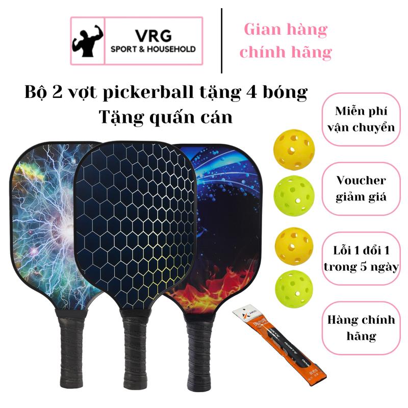 [Tặng quấn cán] Bộ 2 vợt Pickleball tặng kèm 4 bóng và túi cho người mới chơi sợi thủy tinh và lõi tổ ong luyện tập thể thao Sport Cán Vợt