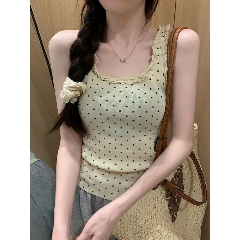 Red Polka Dot Lace Camisole Women's Summer Slim-Fit Short Sleeveless Top 2