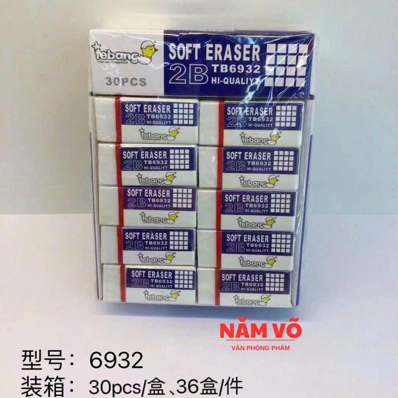 [TB6932] LỐC 30 Cục Gôm Tẩy Bút Chì Soft Eraser Tebang TB-6932 / TB 6932 Màu Trắng, Tẩy Sạch, Tiện Lợi