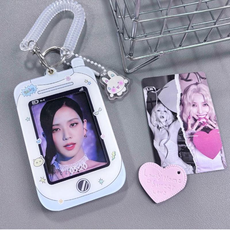 Product Introduction of Portable Acrylic Kpop Photocard Holder Keychain ID Bus Cards Protective Case Idol Photo Card Sleeves Kpop Packaging Supplies Phone Frame Student ID Badge Holder 13
