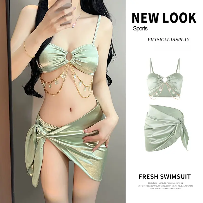 Áo Tắm, Bộ Ba Mảnh Bikini Xẻ Tà Cho Nữ, Phong Cách Cô Gái Nóng Bỏng Gợi Cảm, Dây Chuyền Khoan, Chất Lượng Cao, Thích Hợp Cho Kỳ Nghỉ Bờ Biển Và Mùa Xuân Nóng Bỏng, Hàng Mới Về