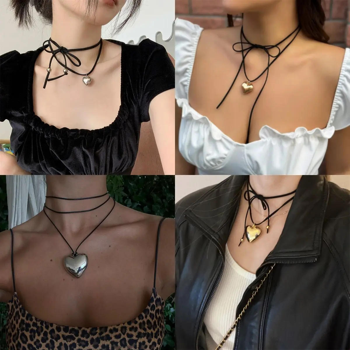 สร้อยคอจี้หัวใจ สไตล์ฮิปฮอป พร้อมสายรัดปรับได้ สร้อยคอโชคเกอร์ สำหรับผู้หญิงและเด็กผู้หญิง
