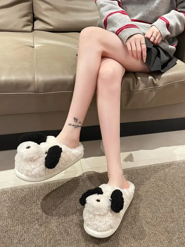 Cute Dog Design Plush Slippers, Casual Soft Comfortable Home Slippers for Fall & Winter, Flat Heel Soft Bottom Slippers for Indoor & Outdoor 6