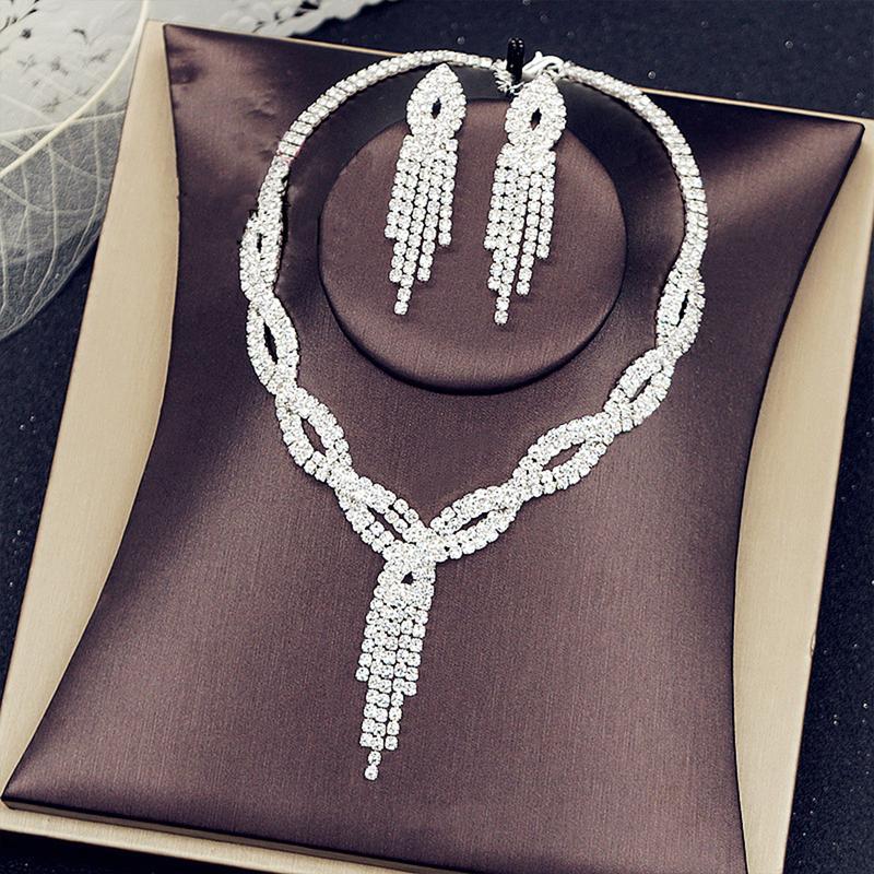 Bộ Bông Tai Vòng Cổ Đính Đính Đá, Màu Bạc, Đính Đá Lấp Lánh, Phong Cách Nghệ Thuật, Thích Hợp Làm Quà Tặng Ngày Lễ Tình Nhân Và Giáng Sinh 0