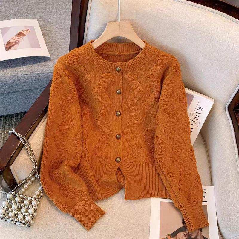 Áo Len Cardigan, Phong Cách Châu Âu, Thanh Lịch, Một Hàng Cúc, Cổ Tròn, Dành Cho Nữ, Thích Hợp Cho Mùa Thu Và Mùa Đông, Chất Liệu Mềm Mại Và Dẻo Dai, Phong Cách Phương Tây, Trẻ Trung, Áo Dệt Kim, Thời Trang Women Top 2