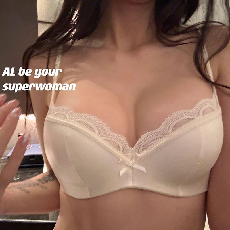 Đồ Lót Ren, Bề Mặt Bóng Không Vết Xước, Chất Liệu Satin Của Phụ Nữ, Cao Cấp, Kiểu Mỏng, Có Vòng Thép, Đẩy Lên Và Chống Chảy Xệ, Áo Ngực Hỗ Trợ Trên 4