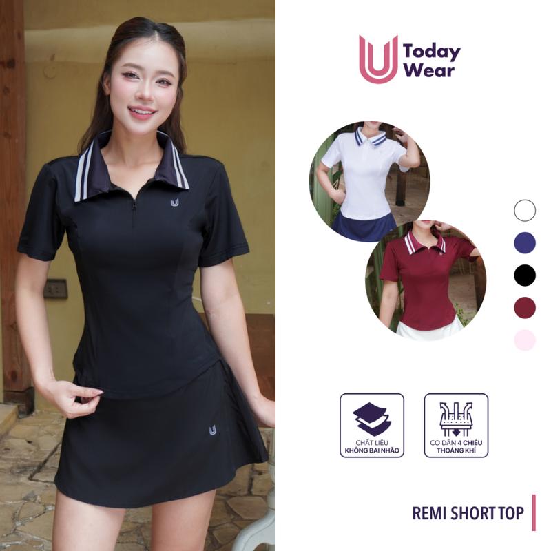 Áo thể thao nữ cổ polo phối viền cách điệu cộc tay Remi Today U Wear thời trang năng động, chơi pickleball tennis gym,..