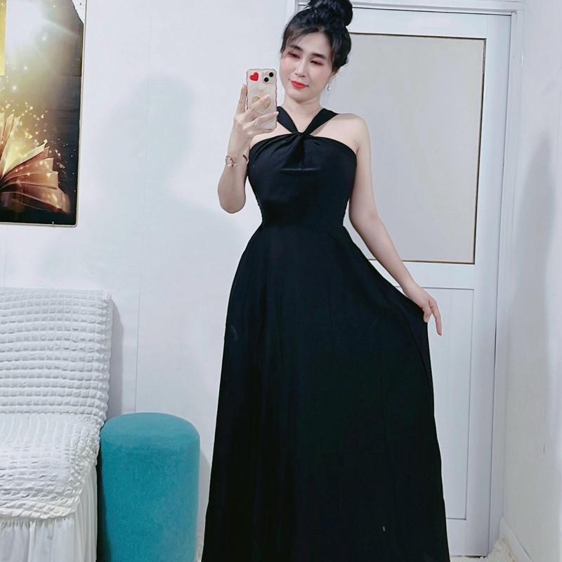  Váy maxi hai dây lụa MANGO cổ yếm đỏ thanh lịch cho nữ 45-65 kg 