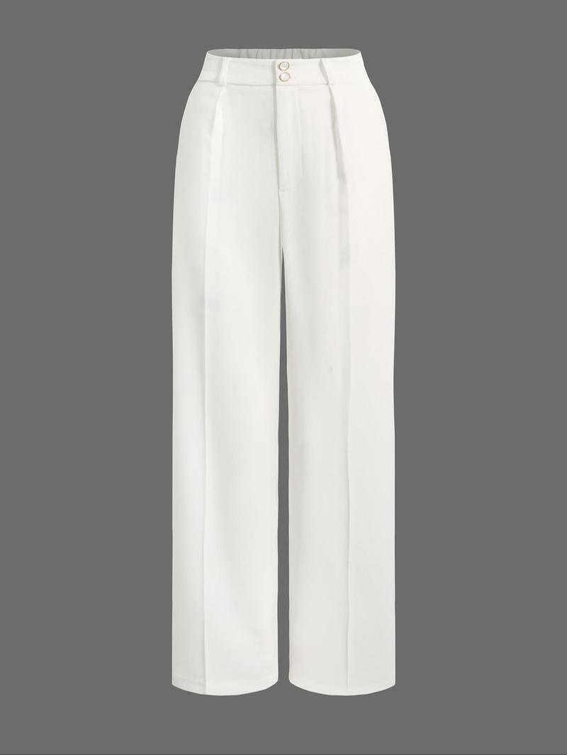 Product Introduction of Women's Solid Color Button Fly Pants, Casual Comfy Trousers for Spring & Fall, Women's Bottoms for Daily Wear 1