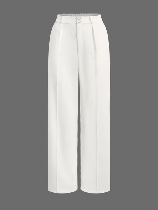 Women's Solid Color Button Fly Pants, Casual Comfy Trousers for Spring & Fall, Women's Bottoms for Daily Wear 0