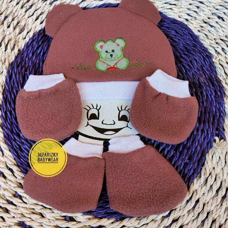 set topi + Sartaki bayi bahan fleece tebal 4