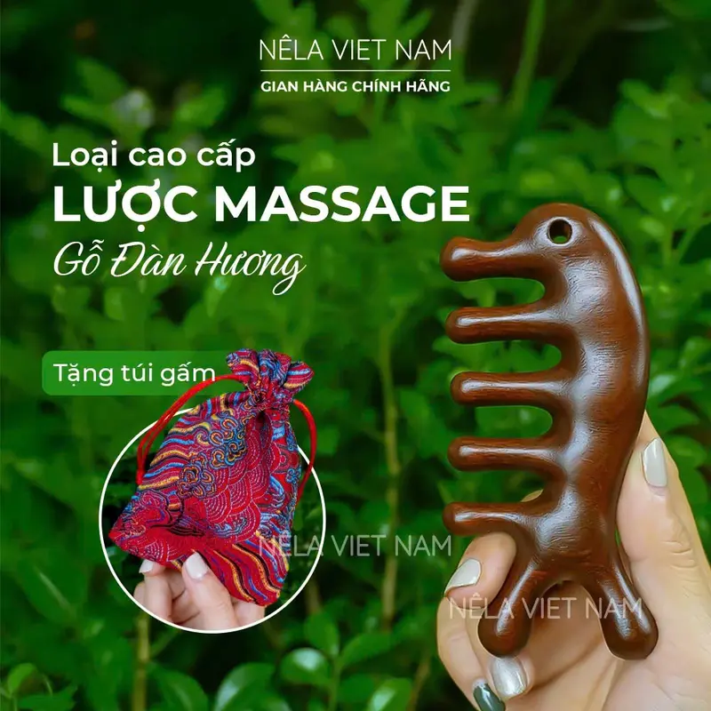 Lược Massage Đầu, Gỗ Đàn Hương, Mát Xa 2 Đầu Mặt Và Đầu Giúp Thon Gọn Mặt, Thư Giãn Da Đầu 0