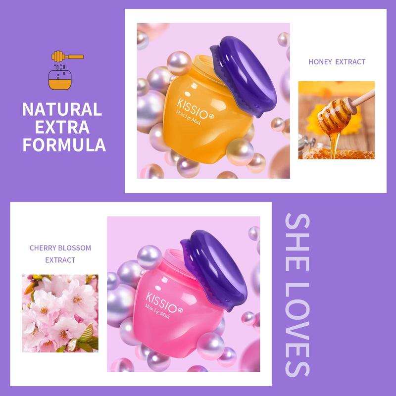 Cherry Blossom & Honey Extract Lip Mask, Day & Night Use Moisturizer Set, Moisturizing Skincare Balm 8