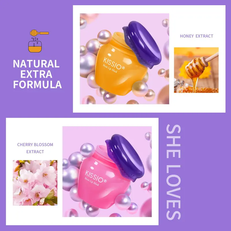 Cherry Blossom & Honey Extract Lip Mask, Day & Night Use Moisturizer Set, Moisturizing Skincare Balm 8