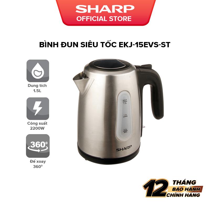 Bình Đun Siêu Tốc 1.5 Lít Sharp EKJ-15EVS-ST Vạch báo mực nước, Cảm biến nhiệt: FADA - Bảo Hành chính hãnġ 12 Tháng