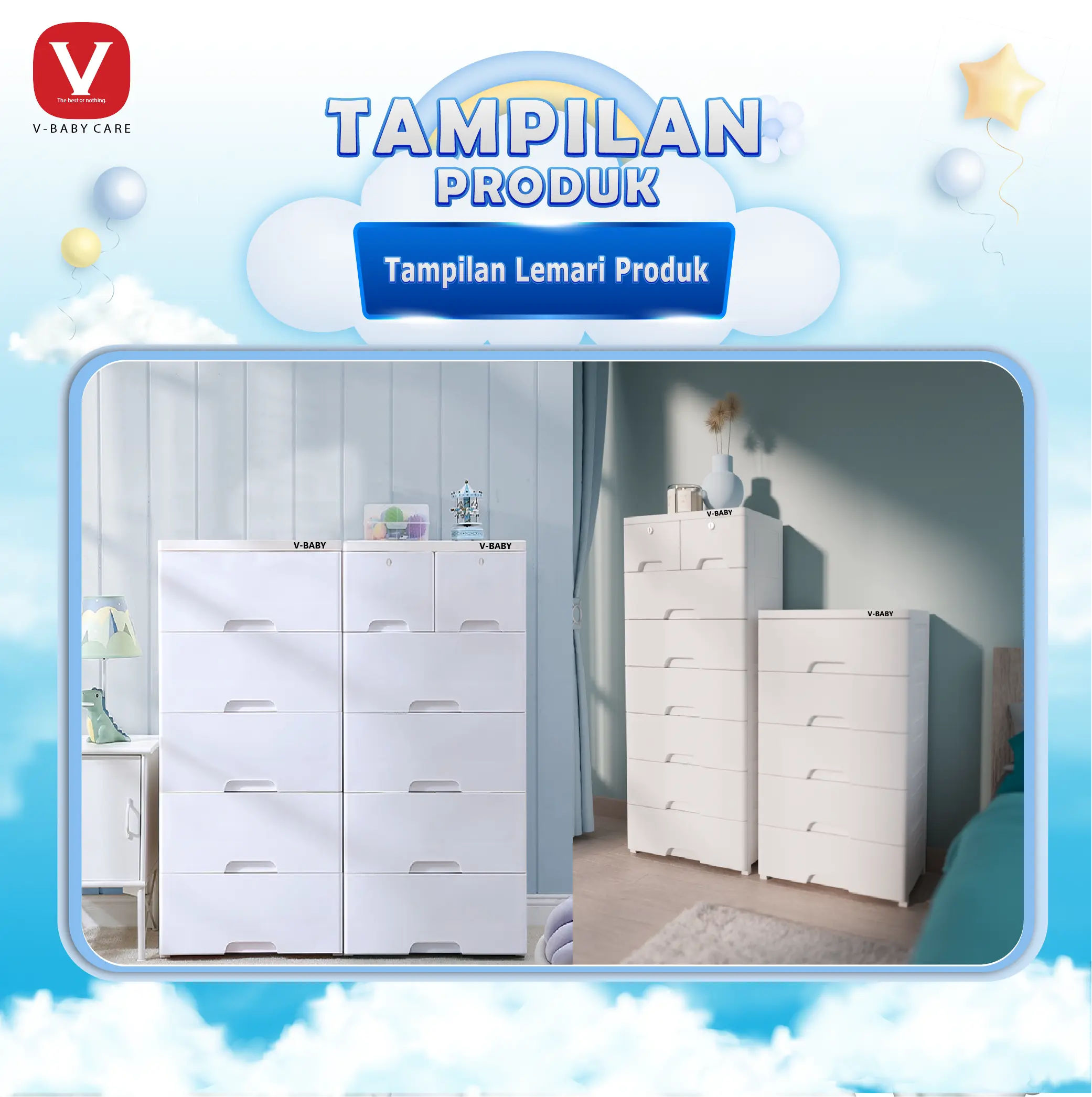 V-BABYCARE Meja nakas plastik kamar tidur , kotak tempat penyimpanan mainan baby, loker lemari anak-anak/VBABY-T1A-T1B
