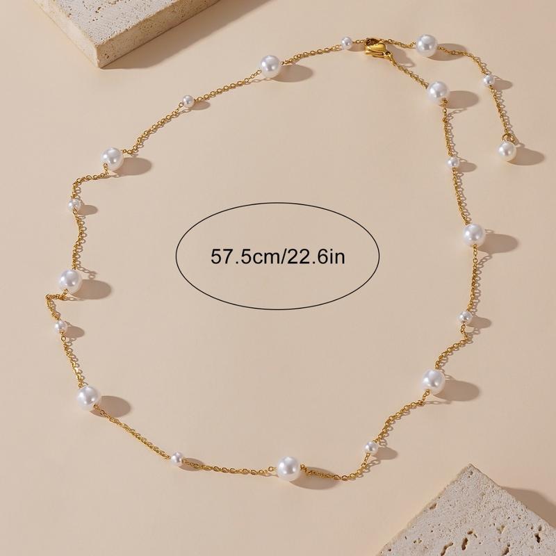 Product Introduction of Europe and America Cross Border Fashion Small Fresh Clavicle Chain Necklace Stainless Steel Necklace Adjustable Titanium Steel Pearl Necklace for Women Imitation Choker 2
