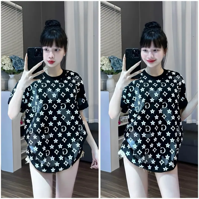 ÁO THUN UNISEX 3158 IN NỔI CHỮ G FULL ÁO 2 MẶT ( FROM 40 - 70kg ) Cổ Tròn