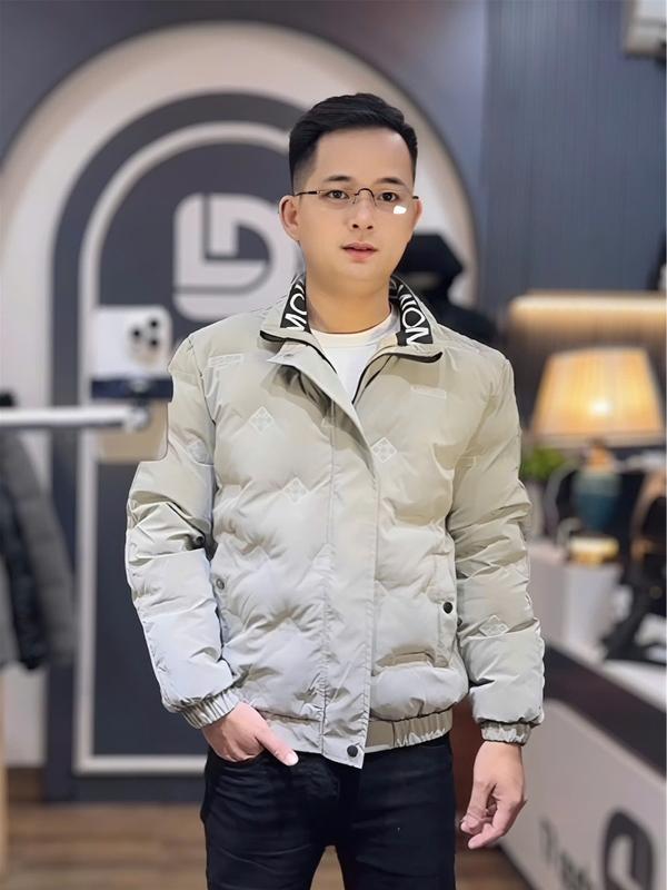 Áo Phao Nam Nhung Tăm Cổ Dệt  Không Mũ,Hoạ Tiết Ép Nhiệt Cao Tần Menswear khoác Có Túi