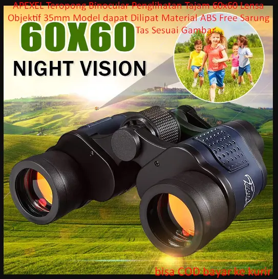 APEXEL Teropong Binocular Penglihatan Tajam 60x60 Lensa Objektif 35mm Model dapat Dilipat Material ABS Free Sarung Tas Sesuai Gambar