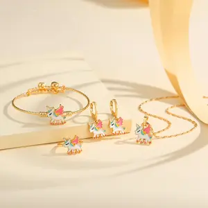 LM191  Set Perhiasan Anak Unicorn Titanium  Perempuan Perhiasan Murah Anak Set Perhiasan Anting Korea Costume Fashion