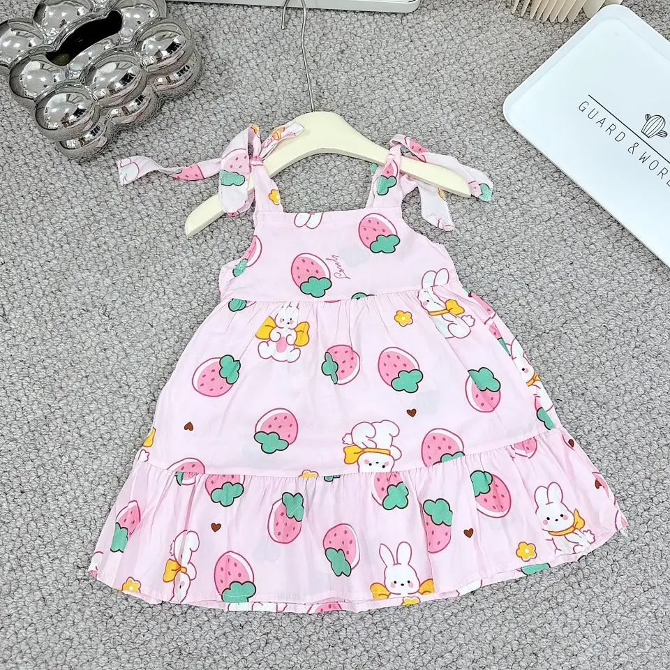 V0004 Váy 2 dây thắt nơ hoạ tiết dễ thương cho bé mặc hè