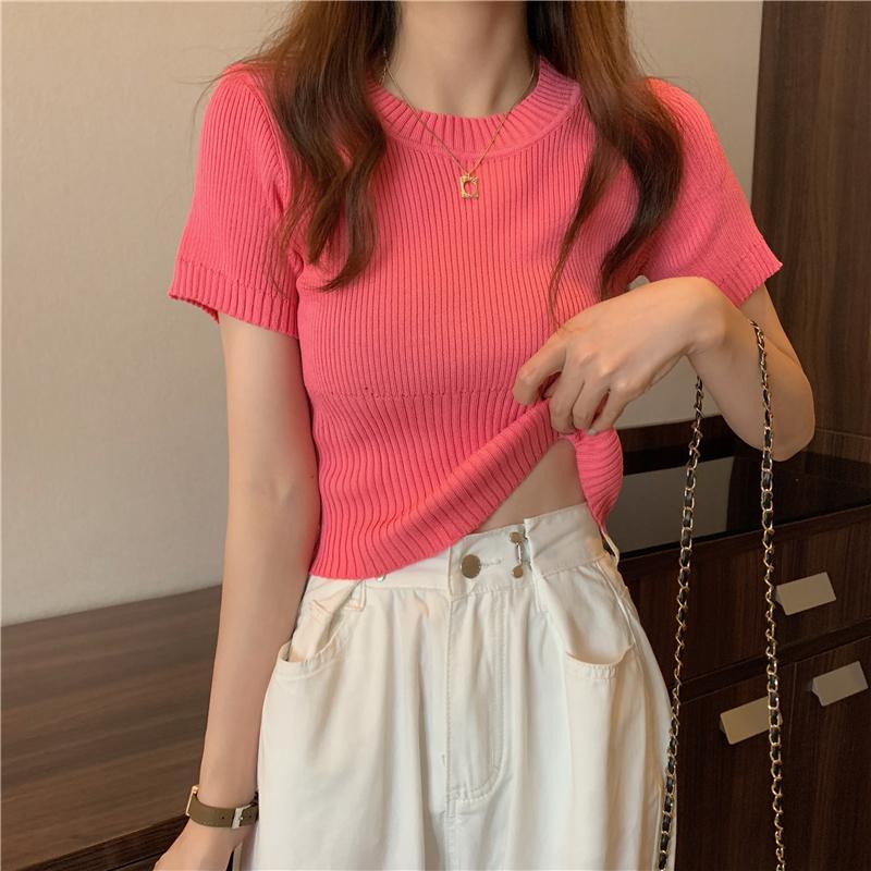 Product Introduction of Áo Thun ngắn Tay, Vừa Vặn Đàn Hồi, Phong Cách Pháp, Áo Sơ Mi Nhỏ Áo Mặc Bên Ngoài Kiểu Ngắn Phong Cách Phương Tây Cao Cấp, Áo Cơ Sở 11