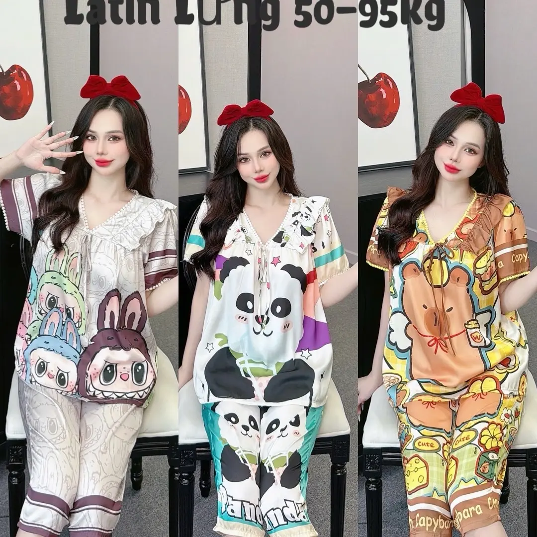 Đồ Bộ Nữ  - Tay Ngắn Quần Lửng [Bigsize 50-95kg] Vải Lụa Latin Mềm,Mịn, Mát,Mượt. tranei pijama