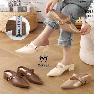 MOKAYA Sepatu Slop Jelly Wanita Tali Gesper Gold Samping Glossy / Size 36-40 (L771-081)