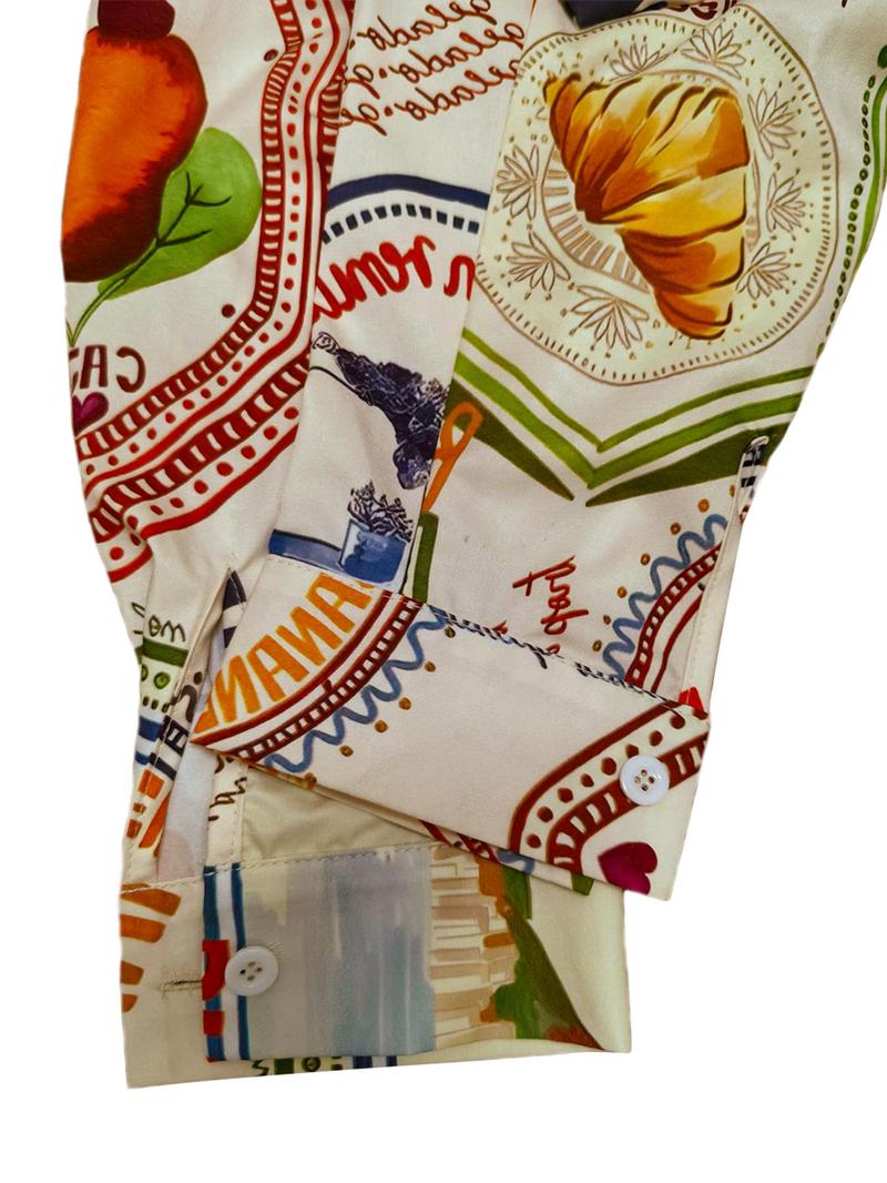 Product Introduction of Women's All Over Print Button Front Blouse & Drawstring Waist Shorts Two-Piece Set, Boho Casual Drop Shoulder Long Sleeve Top & High Waist Shorts for Summer, Ladies Clothes for Vacation Holiday 9