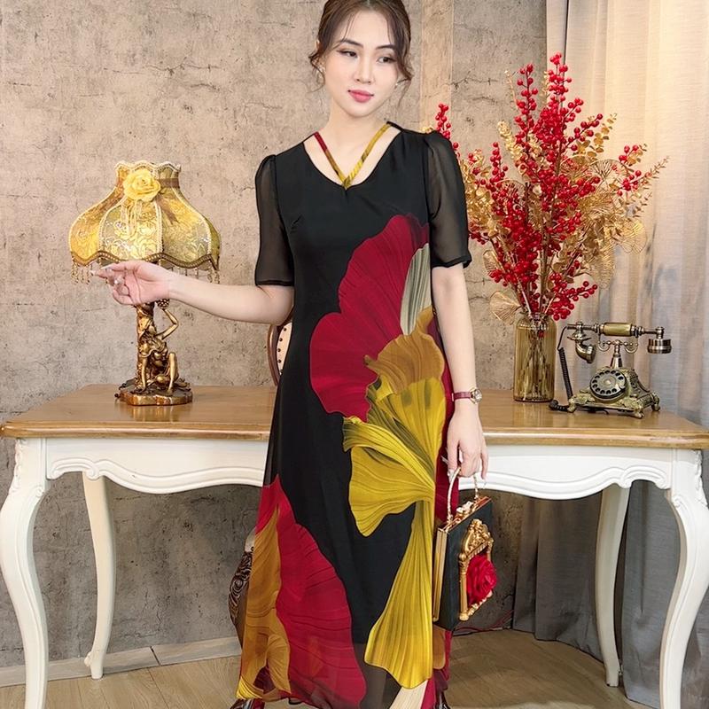 Đầm Đi Tiệc Trung Niên [ Linh Trà ] (TM 1429) Bigsize Cao Cấp Màu Sắc Trẻ Trung Tươi Sáng Họa Tiết Sang Trọng Đi Làm Đi Chơi
