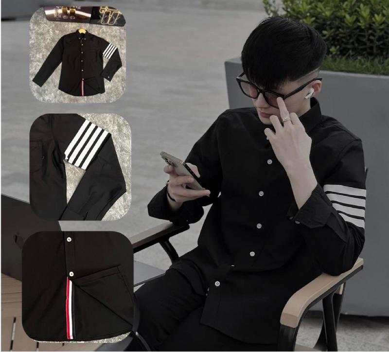 Áo sơ mi nam tay dày boy phố phối 4 sọc tay chất lụa mềm mịn thoáng mát mẫu mới cao cấp_MINH KHÔI SHOP01 Menswear Có Cổ áo  sơ  mi    nam áo  sơ  mi  nam  có  dây  ở  vai