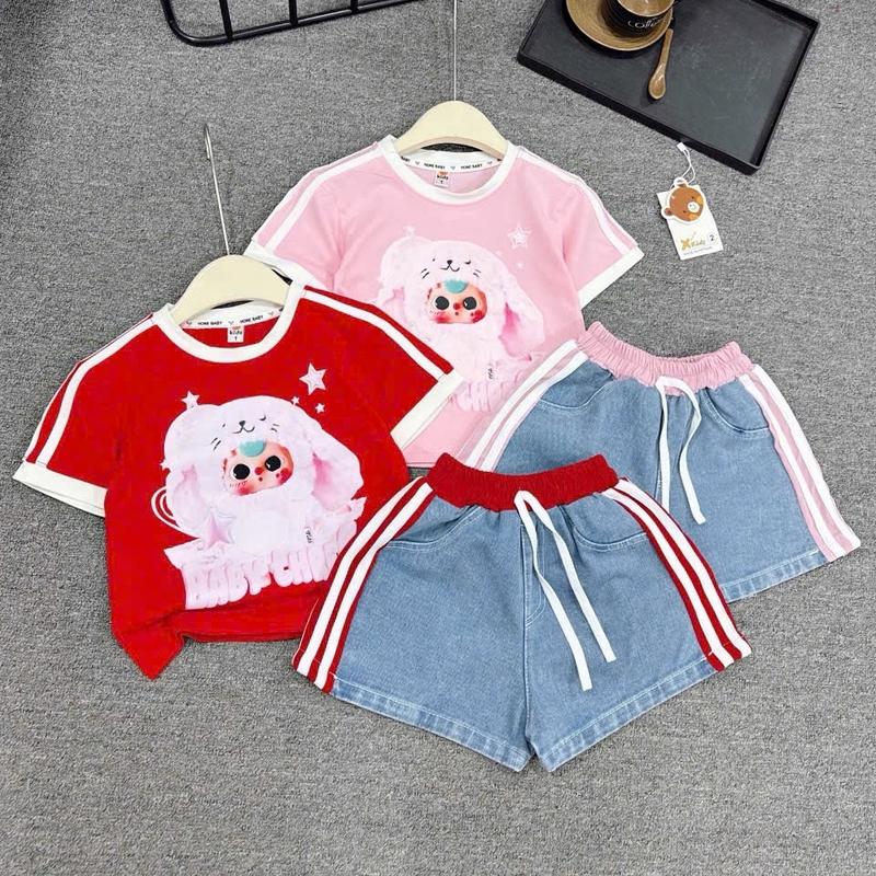 (11-40kg) Sét  quần jean đùi  + áo phông baby threer bé gái Ngôi Sao