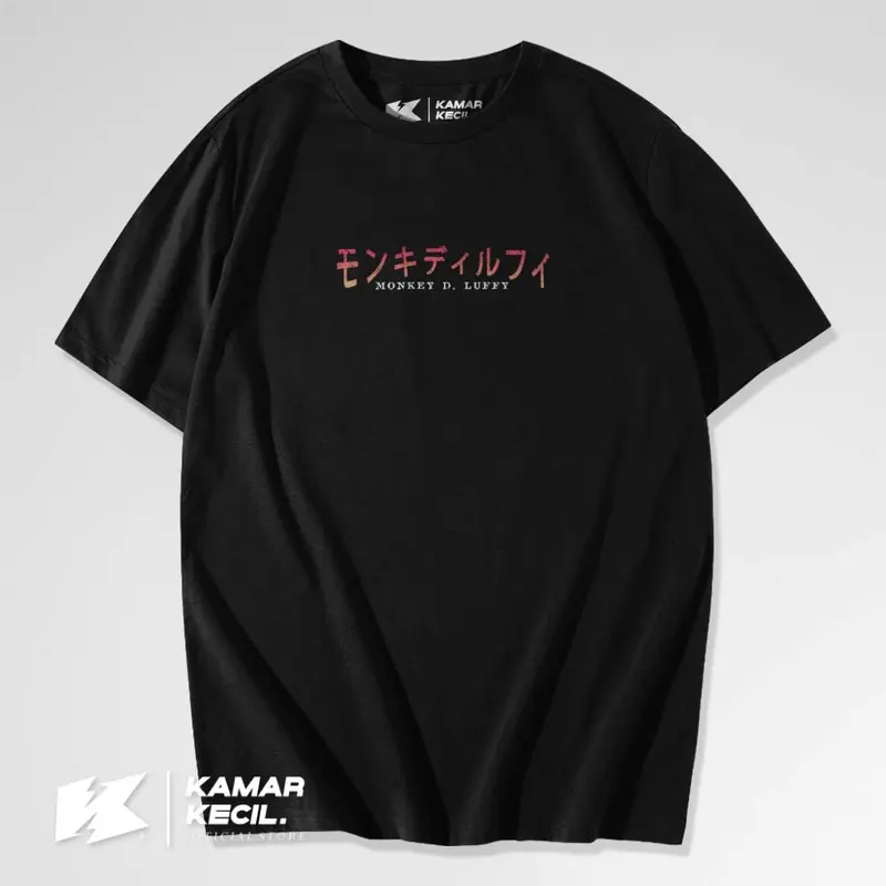 Kaos Anime Monkey D. Luffy One Piece Kaos Jumbo Big Size | KAMAR KECIL Combed Sablon Pria Distro Hitam Muda 1