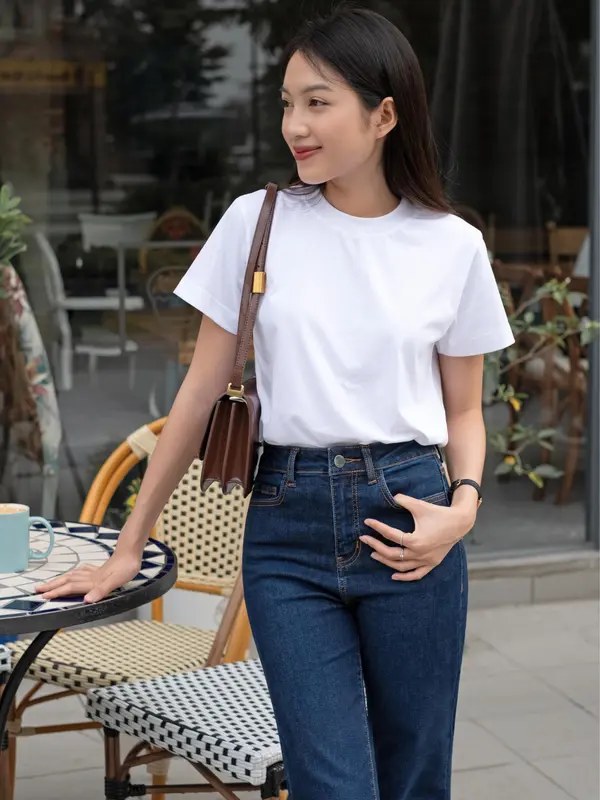 [Hashtagem] Quần Ống Loe Classy Flare Jeans Pageant Blue, Lưng Cao,Co Gĩan Màu Xanh Đậm Hiện Đại (CFJ.4) Women Pants quần  bò  ống  loe 7