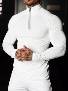 Camiseta deportiva de cuello falso con cremallera sólida para hombre, camiseta de compresión de manga larga, camiseta deportiva ajustada para correr en el gimnasio, ropa deportiva para hombre, ropa interior al aire libre