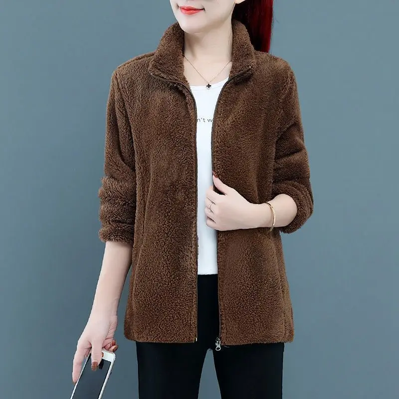 Áo Khoác Lông Cừu Cực, Hai Mặt, Dành Cho Nữ, Ngắn, Ngoại Cỡ, Lông Cừu San Hô, Mùa Đông, Dày Dặn, Áo Lông Cừu Giữ Nhiệt, Áo Len Nữ, 2024 Women Top 2