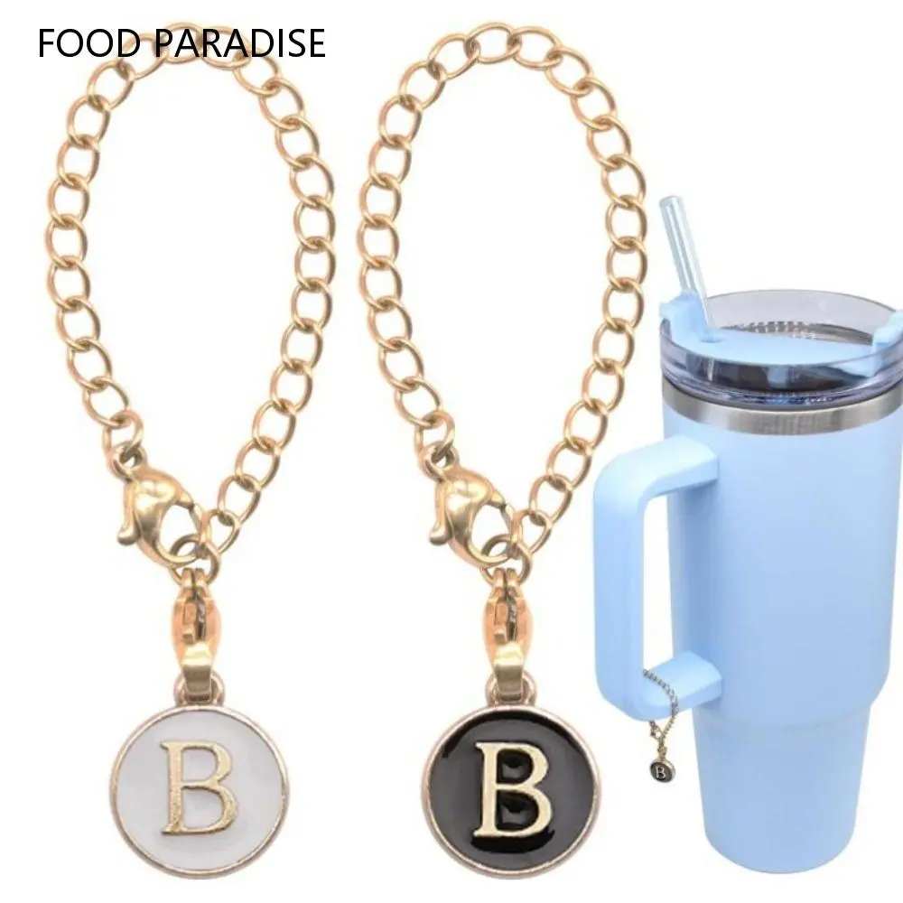 FOOD PARADISE Simple White/Black Letter Charm for Cup Initial Name Personalized Water Cup Handle Chain with Buckle Hanging Identification Letter Charm Bags